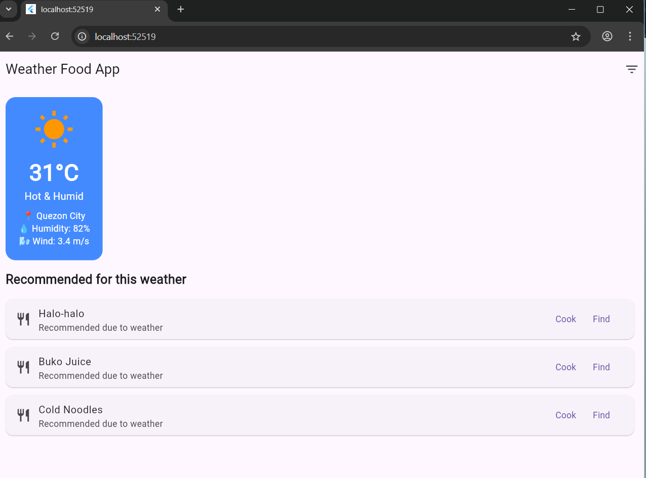 Weather app home screen